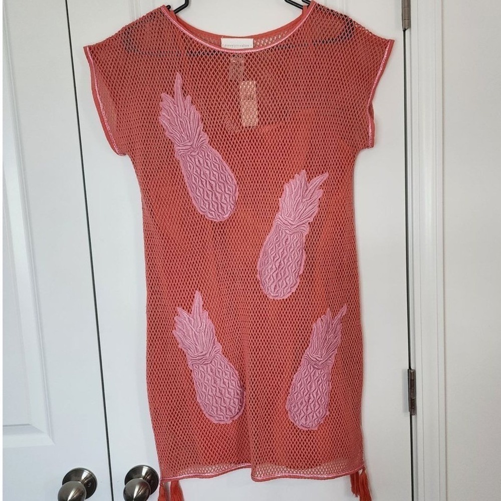 Corey Lynn Calter Anthropologie Pineapple Mesh Tunic Coverup Coral Pink M/L P